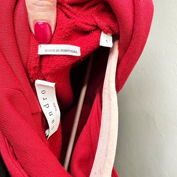 Sandro Two in One Red Blue Twofer Hooded Sweatshirt Tunic Hoodie Top 4 Small - Picture 5 of 16